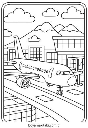 Uçak boyama sayfası – çocuklar için, çizgi film temalı