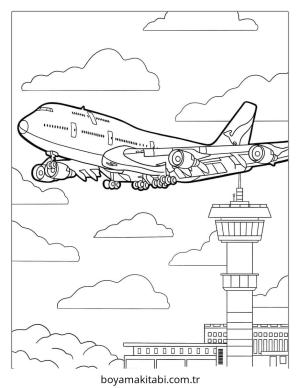 Uçak boyama sayfası – PDF indir, sevimli karakter