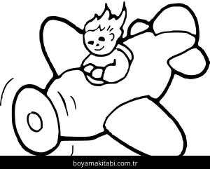 Uçak boyama sayfası – çizgi film temalı, basit çizim