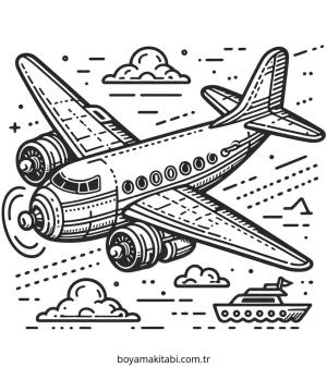 Uçak boyama sayfası – keyifli zaman, renkli çizimler