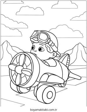 Uçak boyama sayfası – sevimli karakter, sanatsal çalışma