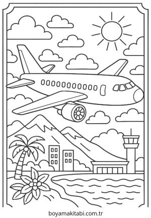 Uçak boyama sayfası – renkli çizimler, okul öncesi
