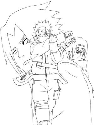 Uchiha Itachi boyama sayfası,  coloring page, Itachi’nin Yüzü ve Sasuke ile Naruto, 