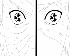 Uchiha Obito boyama sayfası,  coloring page, Obito ve Kakashi, Gözleri üzerinde Kamui Gösterisi Yapıyor, 