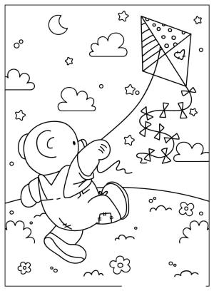 Uçurtma boyama sayfası,  coloring page, oyunlu, ince çizgili, doğal
