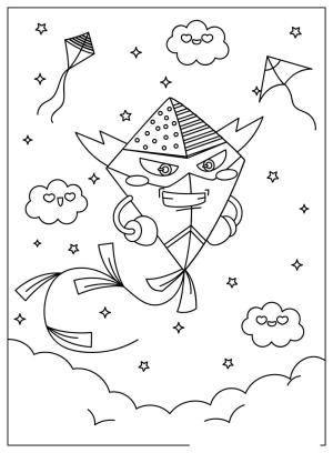 Uçurtma boyama sayfası,  coloring page, oyunlu, mutlu, çerçeveli