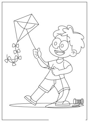 Uçurtma boyama sayfası,  coloring page, karikatür, popüler, ince çizgili