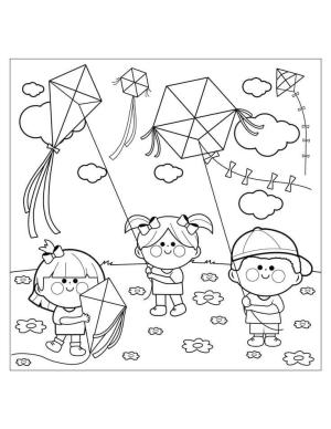 Uçurtma boyama sayfası,  coloring page, Uçurtma Uçan Çocuklar, 