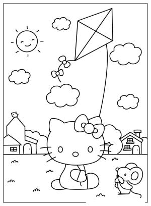 Uçurtma boyama sayfası,  coloring page, , Hello Kitty Flying A Kite