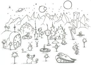 UFO boyama sayfası,  coloring page, UFO’lar Ve Yeni Gezegenler, 