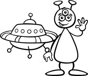 UFO boyama sayfası,  coloring page, UFO Ve Uzaylı Gülümseyerek, 