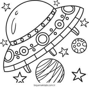 UFO boyama sayfası – el becerilerini geliştirir, boyama çalışması
