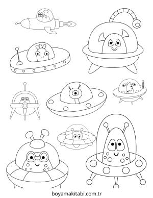 UFO boyama sayfası – evde etkinlik, ücretsiz yazdır
