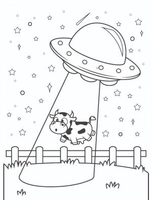 UFO boyama sayfası,  coloring page, UFO Yakalayan Inekler, 