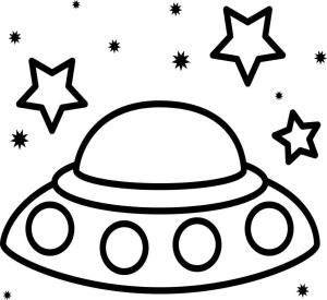 UFO boyama sayfası,  coloring page, Uzayda Uçan UFO, 