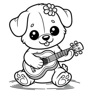 Ukulele boyama sayfası,  coloring page, Köpek yavrusu Ukulele çalıyor, 