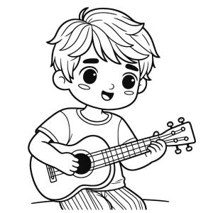 Ukulele boyama sayfası,  coloring page, Ukulele oynayan çocuk, 