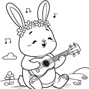 Ukulele boyama sayfası,  coloring page, Ukulele çalan tavşan, 