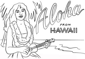 Ukulele boyama sayfası,  coloring page, Hawaii’li kız Ukulele çalıyor, 