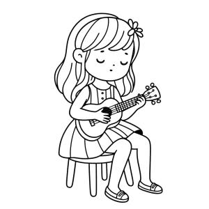 Ukulele boyama sayfası,  coloring page, Ukulele oynayan küçük kız, 