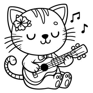 Ukulele boyama sayfası,  coloring page, Sevimli kedi Ukulele çalıyor, 