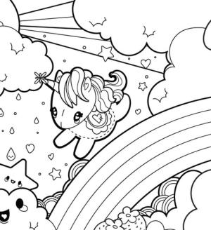 Unicorn boyama sayfası, Unicorn coloring page, Bebek Unicorn Sihirli Gökyüzünde, 