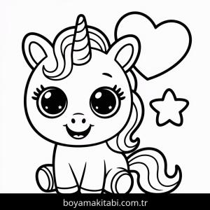 Unicorn boyama sayfası – çizgi film temalı, basit çizim