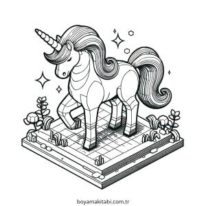 Unicorn boyama sayfası – çizgi film temalı, basit çizim