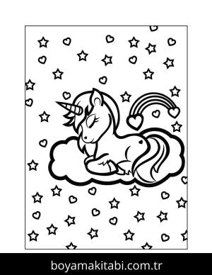 Unicorn boyama sayfası – basit çizim, kolay boyama