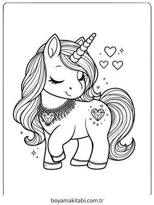 Unicorn boyama sayfası – basit çizim, kolay boyama