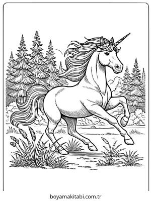 Unicorn boyama sayfası – çizgi film temalı, basit çizim