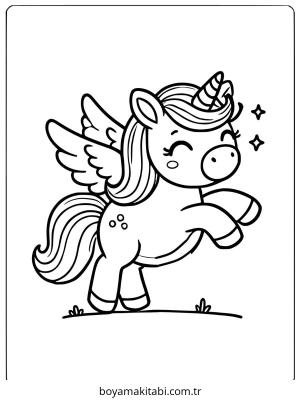 Unicorn boyama sayfası – çizgi film temalı, basit çizim