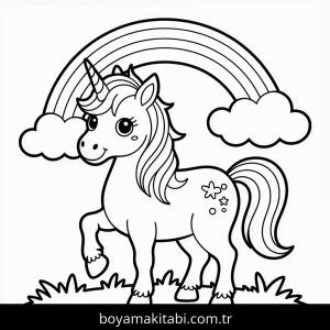 Unicorn boyama sayfası – basit çizim, kolay boyama