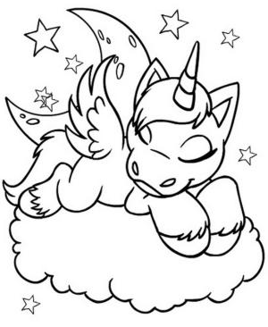 Unicorn boyama sayfası, Unicorn coloring page, Unicorn Bulutta Uyumak, 