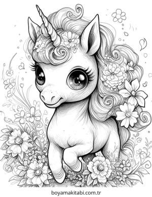 Unicorn boyama sayfası – sanatsal çalışma, çocuklar için