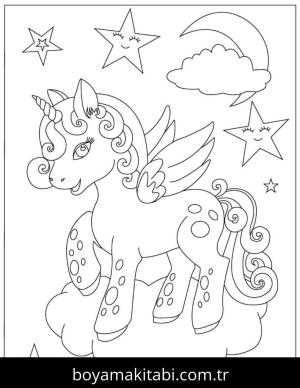 Unicorn boyama sayfası – eğlenceli etkinlik, el becerilerini geliştirir