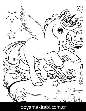 Unicorn boyama sayfası – eğlenceli etkinlik, el becerilerini geliştirir