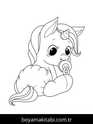 Unicorn boyama sayfası – çizgi film temalı, basit çizim
