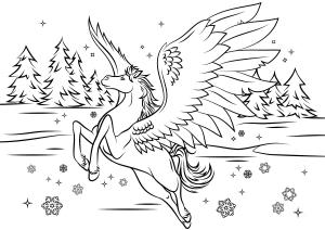 Unicorn boyama sayfası, Unicorn coloring page, Güzel Pegasus Kalkış, 