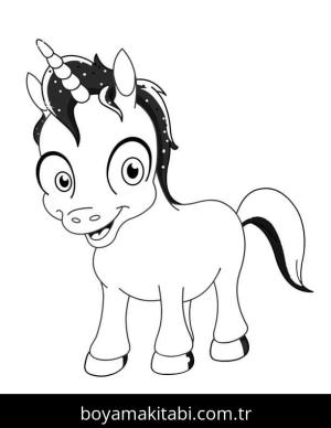 Unicorn boyama sayfası – çizgi film temalı, basit çizim