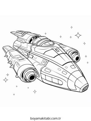 Uzay Gemisi boyama sayfası – sevimli karakter, sanatsal çalışma
