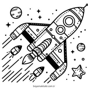Uzay Gemisi boyama sayfası – el becerilerini geliştirir, boyama çalışması