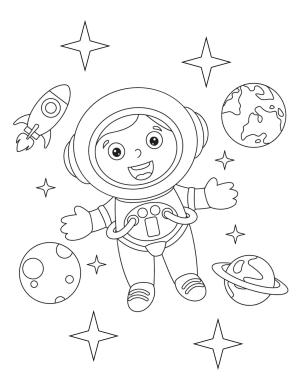 Uzay boyama sayfası,  coloring page, Uzayda Eğlenceli Çocuk, 