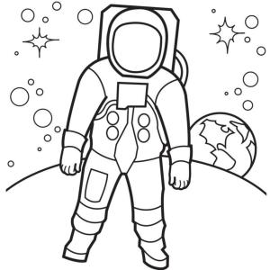 Uzay boyama sayfası,  coloring page, Uzayda Gezegendeki Astronot, 