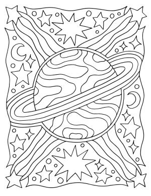 Uzay boyama sayfası,  coloring page, Uzayda Gezegen Mandala, 