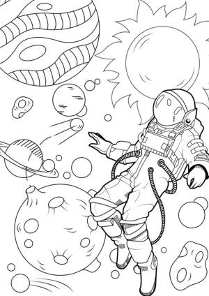 Uzay boyama sayfası,  coloring page, Astronot ve Uzaydaki Gezegenler, 