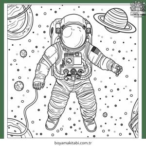 Uzay boyama sayfası – PDF indir, sevimli karakter