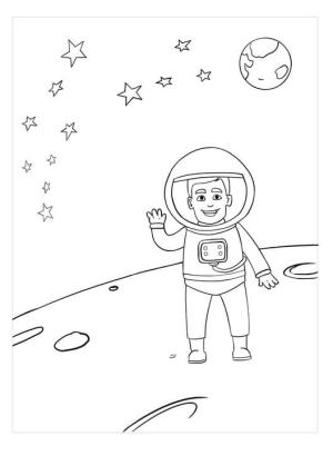 Uzay boyama sayfası,  coloring page, Uzayda Gülen Astronot, 