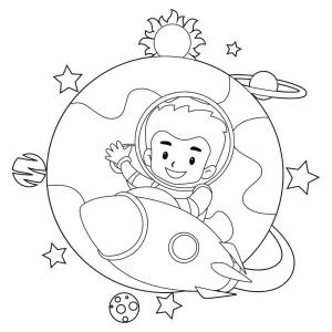 Uzay boyama sayfası,  coloring page, Uzayda Eğlenceli Adam Astronot, 