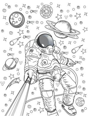 Uzay boyama sayfası,  coloring page, Uzayda Serin Astronot, 